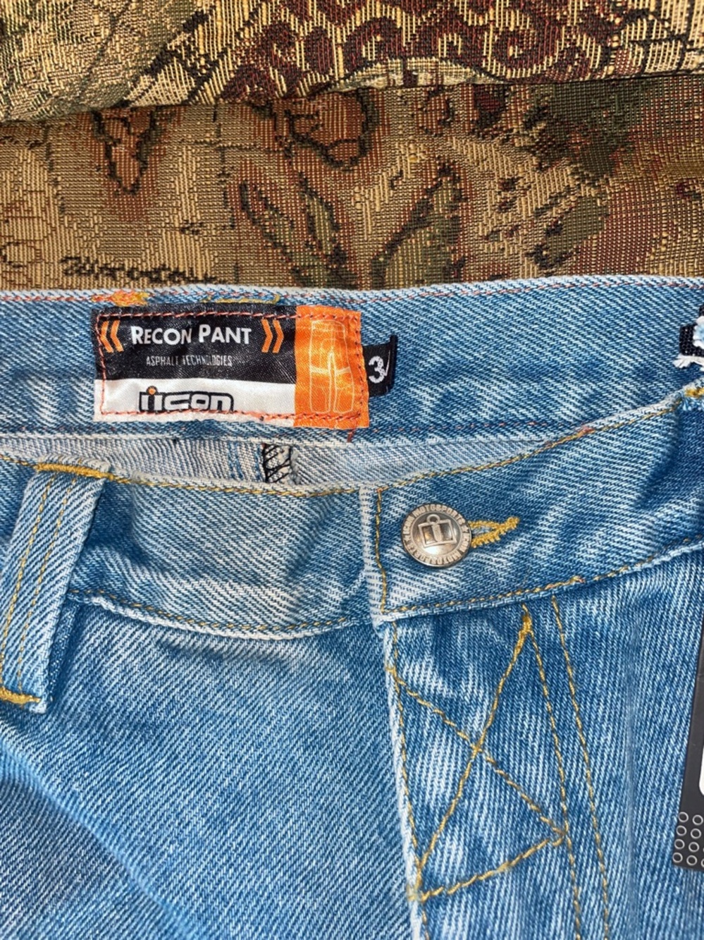 ICON Men's Light Blue Jeans with Black Reinforced Panels for riding - Picture 2 of 9